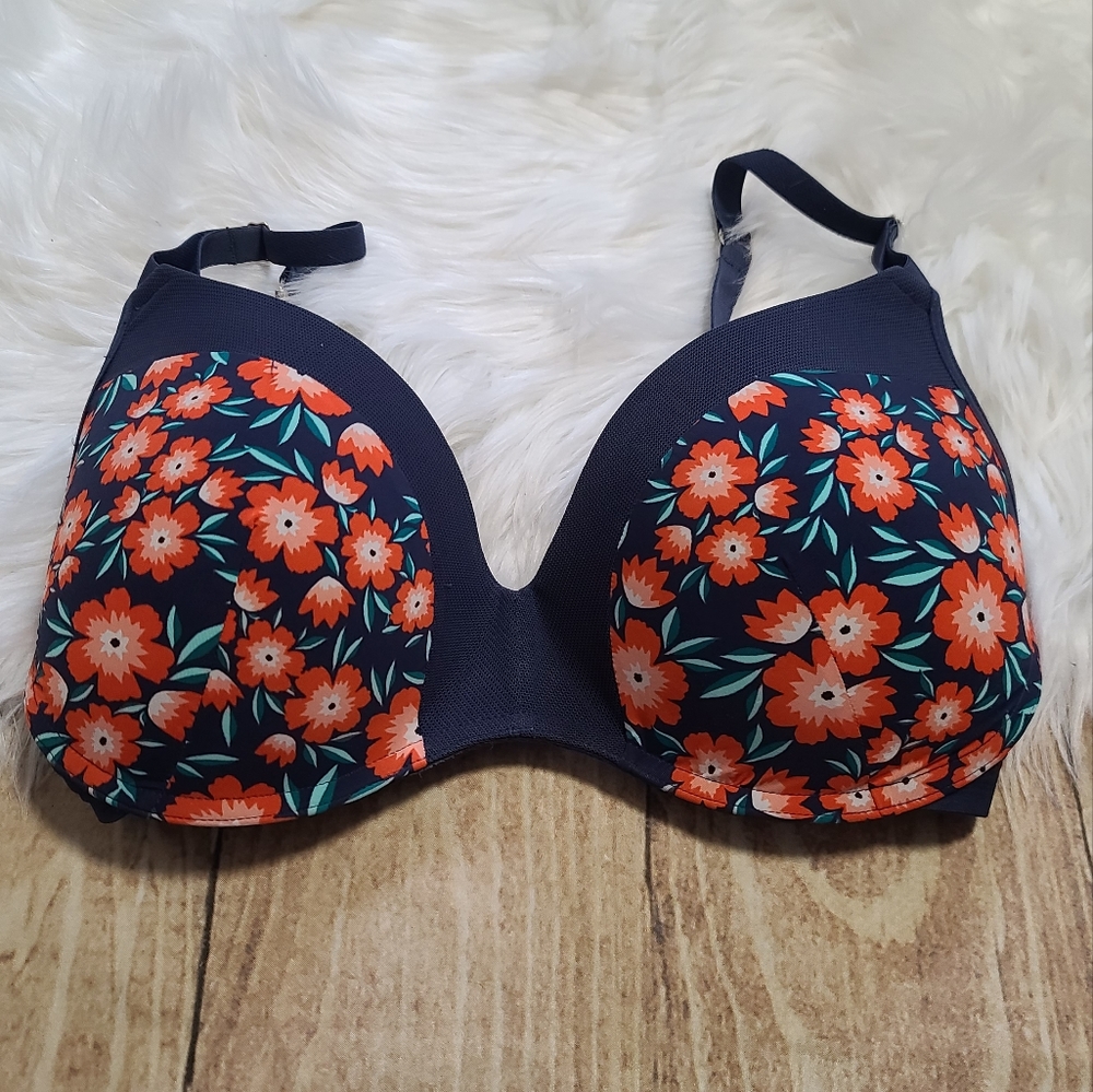 Lively Navy Blue Orange Floral All-Day T-Shirt Bra 34DDD Floral‎